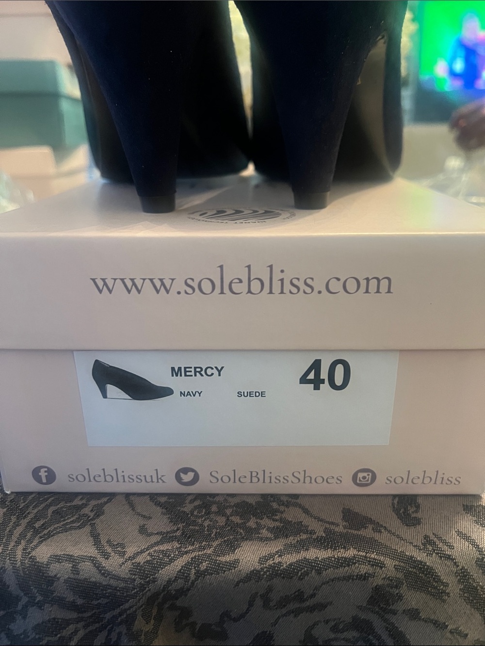 Mercy Navy Suede Mid Heel Pumps by Sole Bliss